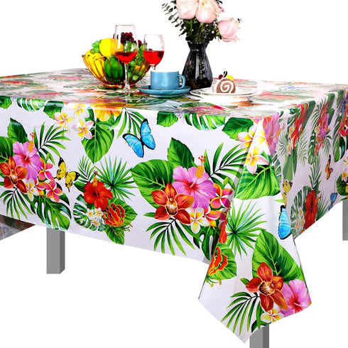 Tatuo 2 Pcs Large Summer Floral Table Cloth Hawaiian Tropical Tablecloth Hawaiian Decoration Disposable Butterfly Tablecloth Rectangular Table Cov...