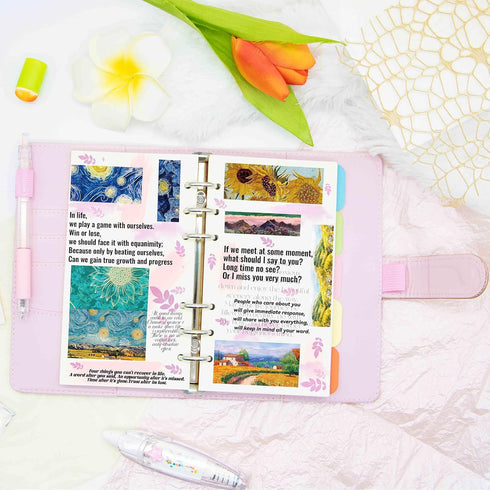 6 Ring Binder Journal with 4 Different Paper Styles, 2 Sets of Labels and 5 Paper Dividers, 5 PP Zipper Bags, 1 ruler, Aesthetic & Fashionable Sta...
