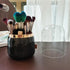 Black Makeup Brush Holder Organizer with Lid,360 Spinning Easily Dustproof Shiny Makeup Brush Holder for Vanity, 7 Compartments (Black)...