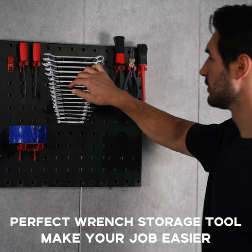 Plastic Wrench Organizer, Premium High-density Wrench Holder, Large Wrench Racks for Wall and Tool Box, 32 Slots Fit SAE&Metric Wrench Tray(2Black...