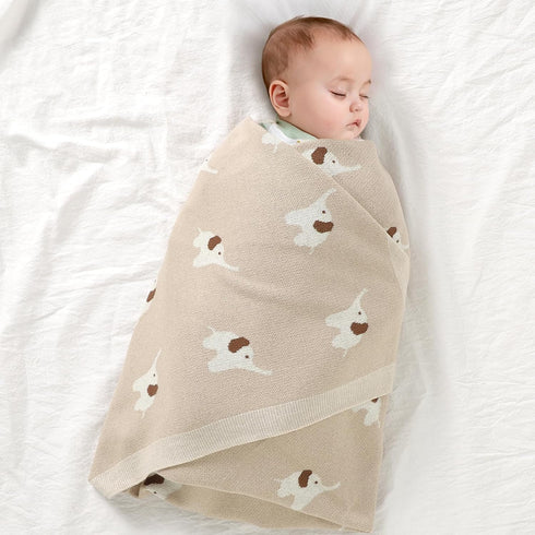 100% Cotton Baby Blanket Knit Soft Cozy Swaddle Receiving Blankets Toddler Infant blanket with Lovely Elephant for Newborn Boy Girls - Camel, 90 x...