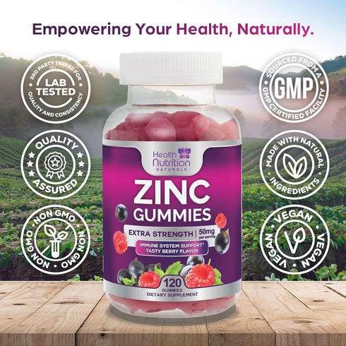Zinc Immune Support Supplement 50mg, Max Strength Zinc Supplement Gummy for Radiant Skin & Immune Health Support for Adults, Nature’s Antioxidant ...