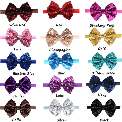 CÉLLOT 15pcs Baby Girl Headbands Sparkly Glitter Sequins 4" Big Hair Bows Ribbon Soft Stretchy Hair Bands for Infant Newborn and Toddlers...