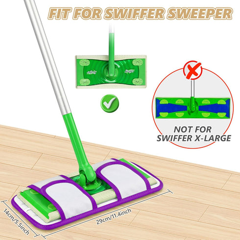 Reusable Mop Pads Compatible with Swiffer Sweeper Mops(6 PCS)- 12 Inch Washable Microfiber Wet Pads Refills Dry Sweeping Cloths Heavy Duty Mop Hea...
