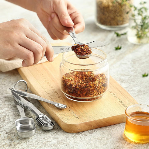 Spring Chef Stainless Steel Measuring Spoons Set of 8 with Leveler, Metal Teaspoon & Tablespoon Measuring Spoons for Dry & Liquid Ingredients, Fit...