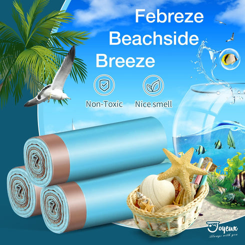 JOYEUX 2.6 Gallon Small Trash Bags, No-Tearing Drawstring Mini Garbage Bags for Bathroom Kitchen, Beachside Breeze Scent, 66 Count...