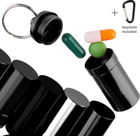 Deke Home Aluminium keychain medication pill box. Waterproof portable mini travel pill boxes medicine vitamin holder case. Bottle container, organ...