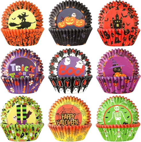 SANNIX Halloween Cupcake Liners,450pcs Ghost Pumpkin Spider Baking Cups Cupcake Wrappers Paper Wraps Muffin Liners for Halloween Party Candy Cake ...