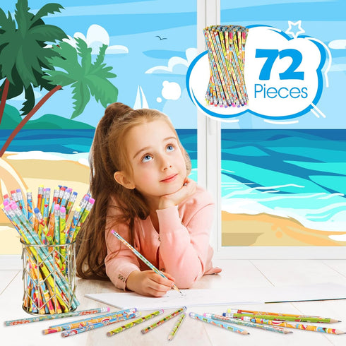 72 Pieces Beach Summer Pencils Hawaii Mexican Assorted for Kids with Eraser, Novelty Fun Wooden Pencils for Students Reward Prize Classroom Party ...