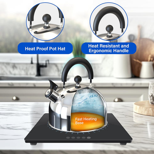 YSSOA Stainless Steel Whisting Tea Ketle, 3.17 Quart, Teapot for Stove top with Wide Mouth, Easy Pouring Spout and Ergonomic Handle, Silver...