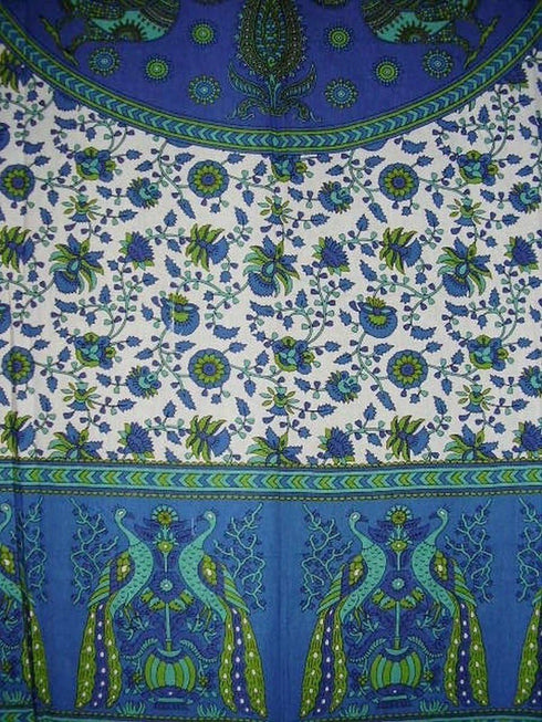 India Arts Peacocks Tab Top Curtain Drape Panel Cotton 44" x 88" Blue...