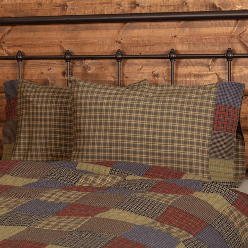 VHC Brands Rustic Bedding Ridge Cotton Patchwork Plaid Standard Pillow Case Set of 2, Cedar Green…...