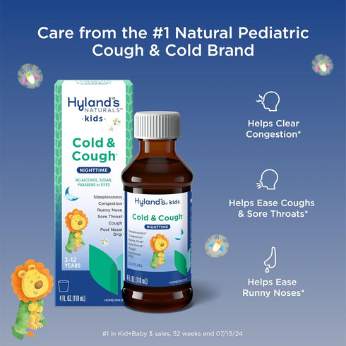 Hyland's Kids Cold and Cough, Nighttime Cough Syrup Medicine for Kids Ages 2 and up, Decongestant, Sore Throat relief and Sleeplessness, Relief of...