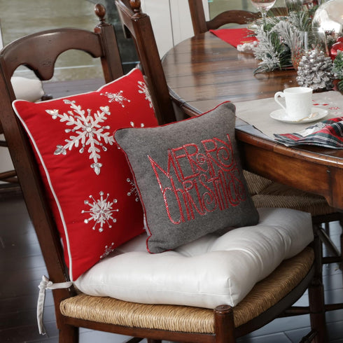 Pillow Perfect Merry Christmas Throw Pillow, 11.5 in. L X 11.5 in. W X 5 in. D, Grey...