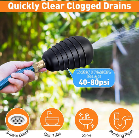 Enhon Drain Bladder, Drain Cleaning Bladder Fits 4" to 6" Drain Pipe, Unclogs Stubborn Blockages in Main Drain & Sewer Line Bathroom Sinks, Shower...