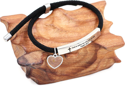 Uloveido Christian Religious Bible Quote Bracelet for Women Encouragement Gift, Black Rope Stainless Steel Tag Bible Engraved Bracelet...