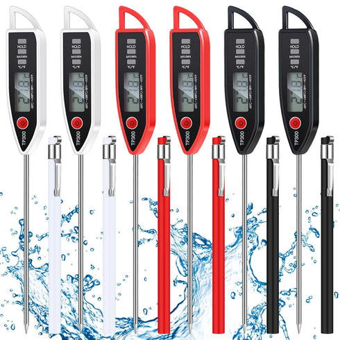 6 Set Waterproof Food Thermometer for Water, Liquid, Candle and Cooking Digital Meat Thermometer with Long Probe Instant Read Thermometer for Kitc...