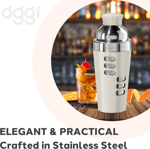OGGI Dial A Drink Cocktail Shaker-23oz Stainless Steel Shaker, 8 Recipes, Stainless Steel Lid has Built In Strainer, Ideal Cocktail Mixer, Martini...