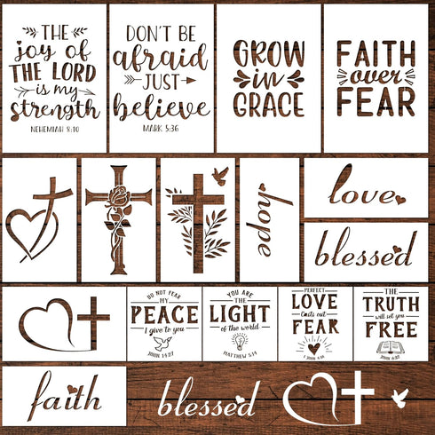 Christian Stencils for Painting - 16 Pcs Christian Stencils for Painting on Wood, Fogiven Cross Stencils for Painting on Wall Home Decor, Religiou...