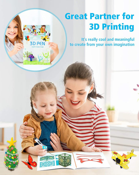 3D Pen Printing Drawing Book, Reusable Colored 40 Pattern Thick Paper Templates with Two Clear Plate, 3D Painting Graffiti Stencils for Kids DIY G...
