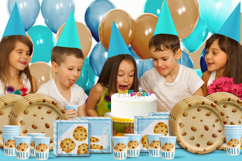 Milk and Cookies Birthday Party Supplies Set Plates Napkins Cups Tableware Kit for 16...