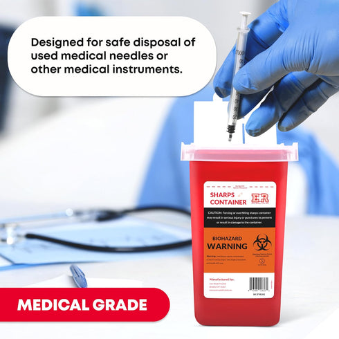 Ever Ready First Aid Sharps Container with Split Lid Design and Locking Mechanism for Sharp Waste Disposal, 1 Quart...