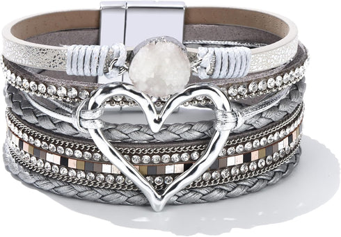 Long tiantian Heart Leather Wrap Bracelets for Women Handmade Stackable Boho Cuff Bangles Bracelet Trendy Birthday for Her...