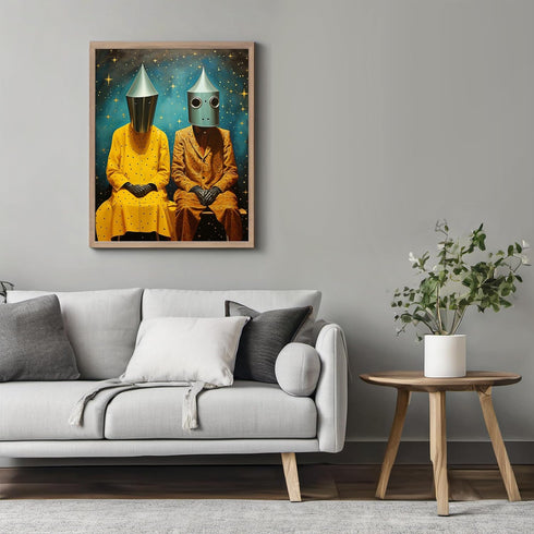 Posterizer 1 pcs-funky metal head alien couple-Abstract & Modern Art-Fantasy & Fiction Art-Gift for Art Lovers-Decor for Home & Office- UNFRAMED W...