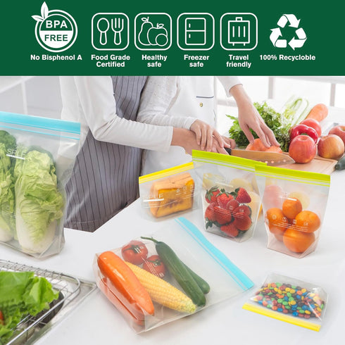 SPLF 12 Pack Reusable Gallon Freezer Bags Dishwasher Microwave Safe, 1 Gallon BPA Free Leakproof Food Storage Bags, Silicone Free Containers for M...