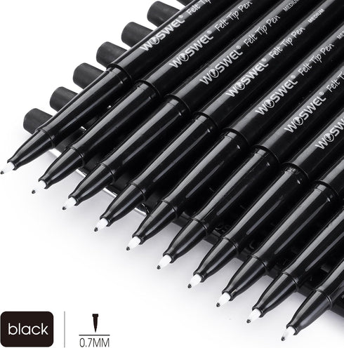 Black Felt Tip Pens, 32 Black Pens, 0.7mm Medium Point Felt Pens, Felt Tip Markers Pens for Journaling, Note Taking, Planner, Writing,Drawing.Perf...