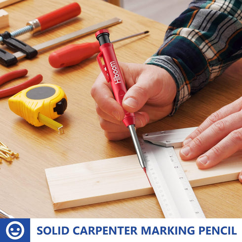 Hiboom 2 Pack Carpenters Pencil with 12 Refills and 2 Pack Tungsten Carbide Scriber with Extra 12 Replacement Marking Tip, Carpenter Woodworking A...