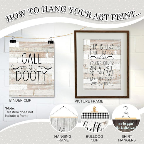 Silly Goose Gifts Funny Rustic Farm Animal Themed Bathroom Decor Wall Art Print Sets, Typography Country Bath Pictures Signs Wood Style (Call of D...