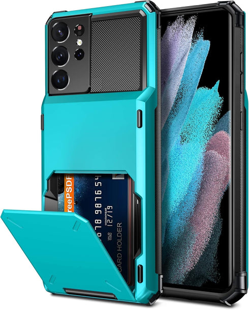 Vofolen for Galaxy S21 Ultra Wallet Case Credit Card Holder 4-Card Flip Men Women Cover Slot Back Pocket Dual Layer Protective Hybrid Hard Shell B...