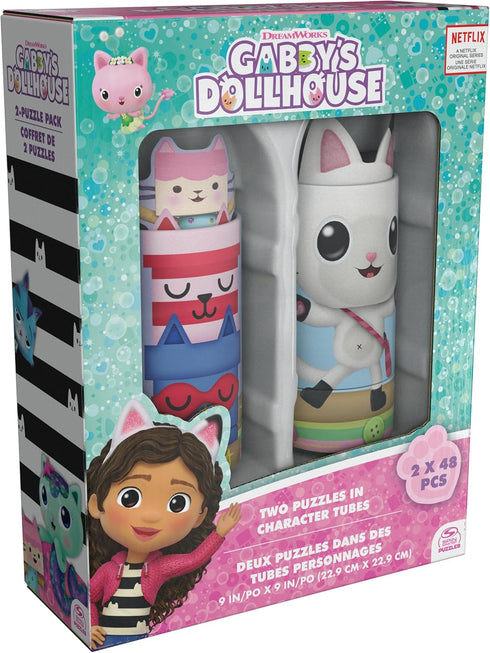 Spin Master Games Gabby’s Dollhouse, 2-Puzzle Pack 48-Piece Jigsaw Puzzles in Character Storage Tubes Gabby’s Dollhouse Toys Kids Puzzles, for Pre...