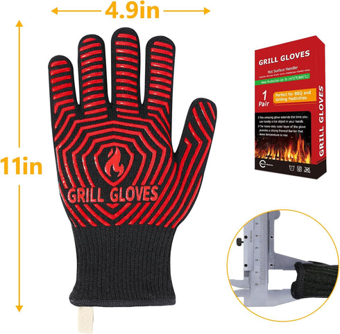 BBQ Gloves, BBQ Accessories 1472? Extreme Heat Resistant, Grilling Gloves Silicone Non-Slip Oven Mitts, Kitchen Gloves for BBQ, Grilling, Cooking,...