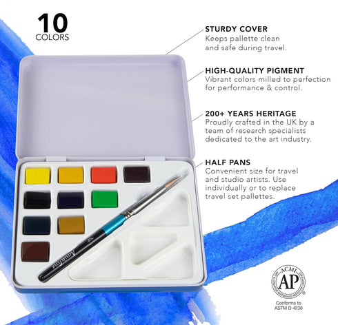 Daler Rowney Mini Half Pan Travel Tin, 12 Piece Set, Colors May Vary...