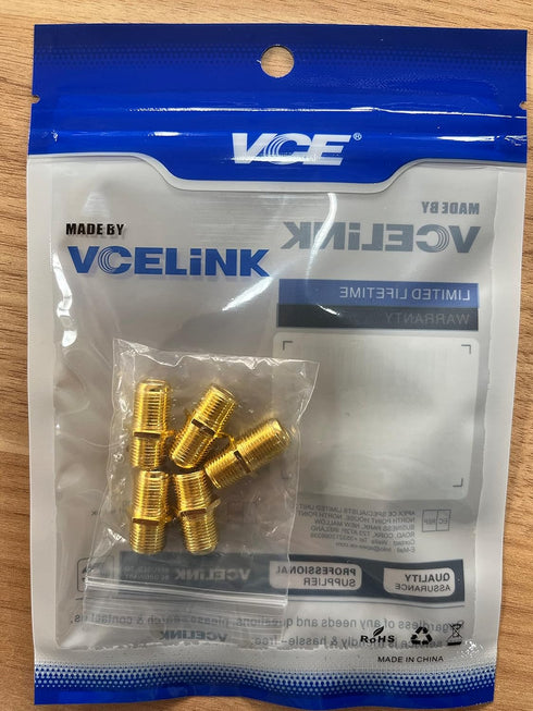 VCE Coaxial Cable Connector, RG6 F-Type Gold Plated Adapter Female to Female Coax Extender TV Cables, 5-Pack...