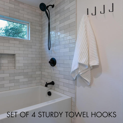 KIBAGA Stylish Bathroom Towel Hooks for Wall Mount Set of 4 - Beautiful, Sturdy & Easy to Install Metal Wall Hangers - Space Saving Matte Black To...