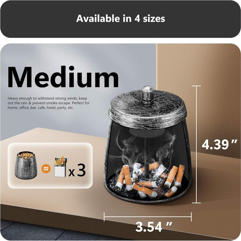 roygra Ashtray with Lid, Windproof Smokeless Metal Ashtray – Green, Medium Size (4.39 x 3.54 x 3.54’’)...