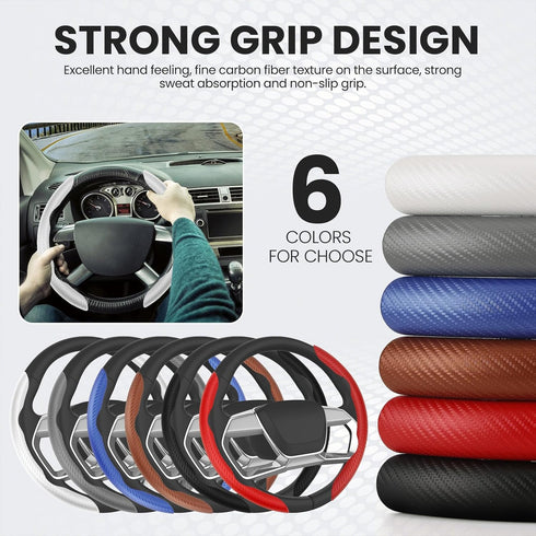 GSPSCN Universal Car Carbon Fiber Steering Wheel Cover Anti-Skid,Butterfly Steering Wheel Cover,Non-Slip Segmented Steering Wheel Protector,Fit fo...