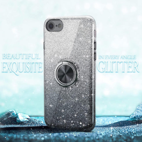for iPhone SE 2020 Case Glitte,Slim Sparkly Case with 360°Ring Holder Kickstand Magnetic Car Mount Shock-Absorbent Sturdy Cover,for iPhone 8/7/SE ...