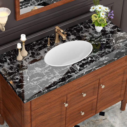 Livelynine Peel and Stick Countertop Contact Paper Waterproof Kitchen Countertop Paper Black Marble Wallpaper for Furniture Desk Table Cabinet Cov...