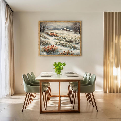 Posterizer 1 pcs-snowy winter flowers scene in oil painting style-6-Landscape & Nature Art-Floral & Botanical Art- Dining Room Decor- unframed wal...
