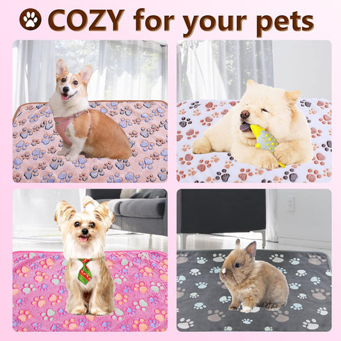 Pet Blanket Soft Fluffy Fleece Pet Mat Doggy Flannel Blanket Dog Cat Cute Paw Print Pet Blankets Grey Paw Medium(30''*20'')...