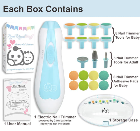 Baby Nail Trimmer 21 in 1, Usage Labeled Case & 13 Extra Replacement Tools, Royal Angels Baby Electric Nail File, Baby Nail Care, Nail Clipper New...