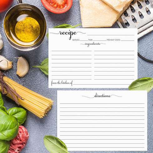 4x6 Recipe Cards Rustic White, Ing Front - From the Kitchen Of 100 Pack Double Sided Recipe Cards Cooking Cardstock with Lines for Weddings, Baby,...