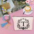 Cute Small Makeup Bag Personalized, Silicone Beaded Wristlet Bracelet Keychain with Initial, Flower Canvas Makeup Pouch Cosmetic Bag, Gift for Wom...
