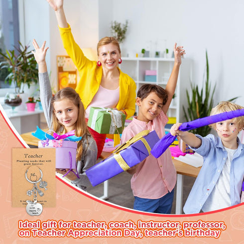 Henoyso 24 Pcs Teacher Gifts Teacher Keychain Thank You Gifts for Women Teacher Appreciation Gifts from Students Graduation (Apple with Tree)...