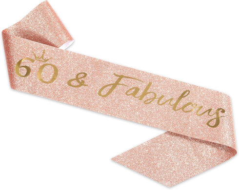 Rose Gold Birthday Sash Crown 60 & Fabulous Sash and Tiara for Women, Gifts for Happy 60th Birthday Party Favor Supplies...