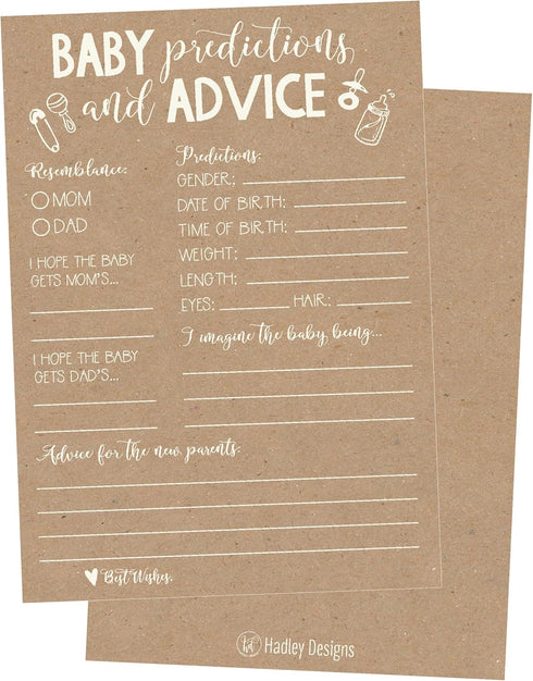 Hadley Designs Hilarious Baby Shower Games Set – 50 Baby Shower Prediction Cards for 50 Guests, Gender Neutral and Fun for Boys & Girls (Rustic)...